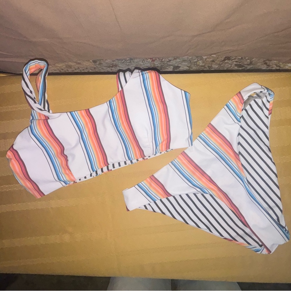 Striped Bikini Set with Multicolor Stripes, Size Small